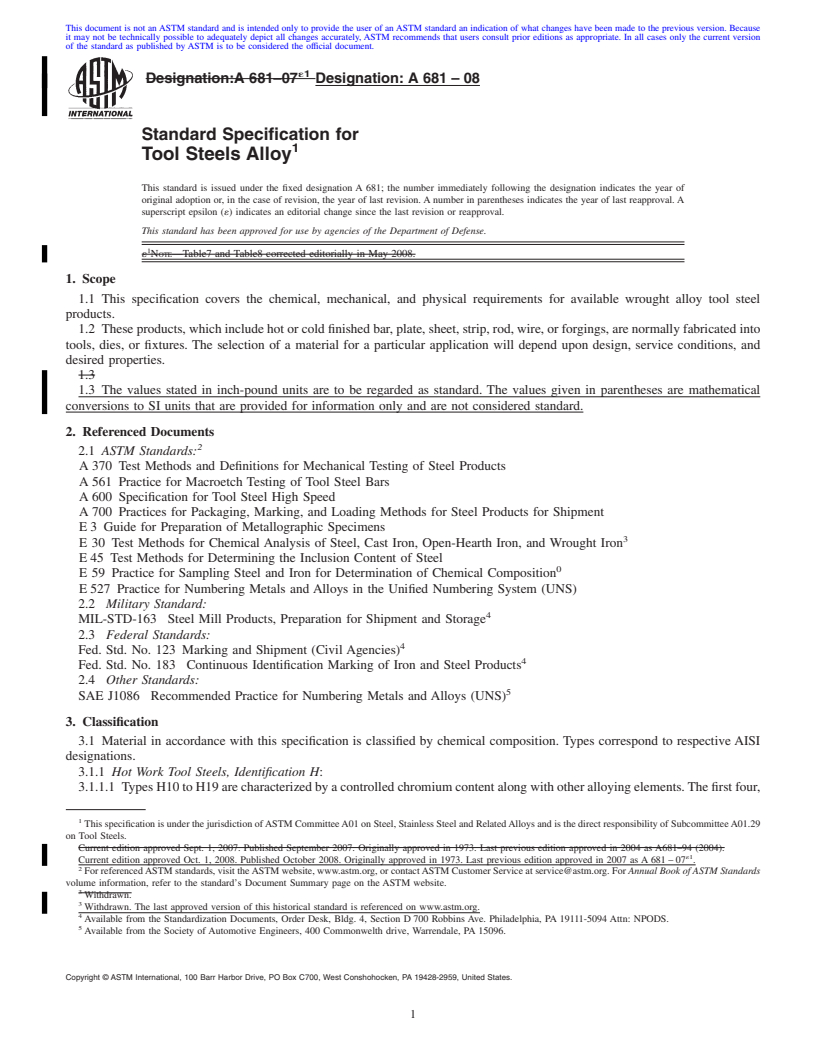 REDLINE ASTM A681-08 - Standard Specification for  Tool Steels Alloy