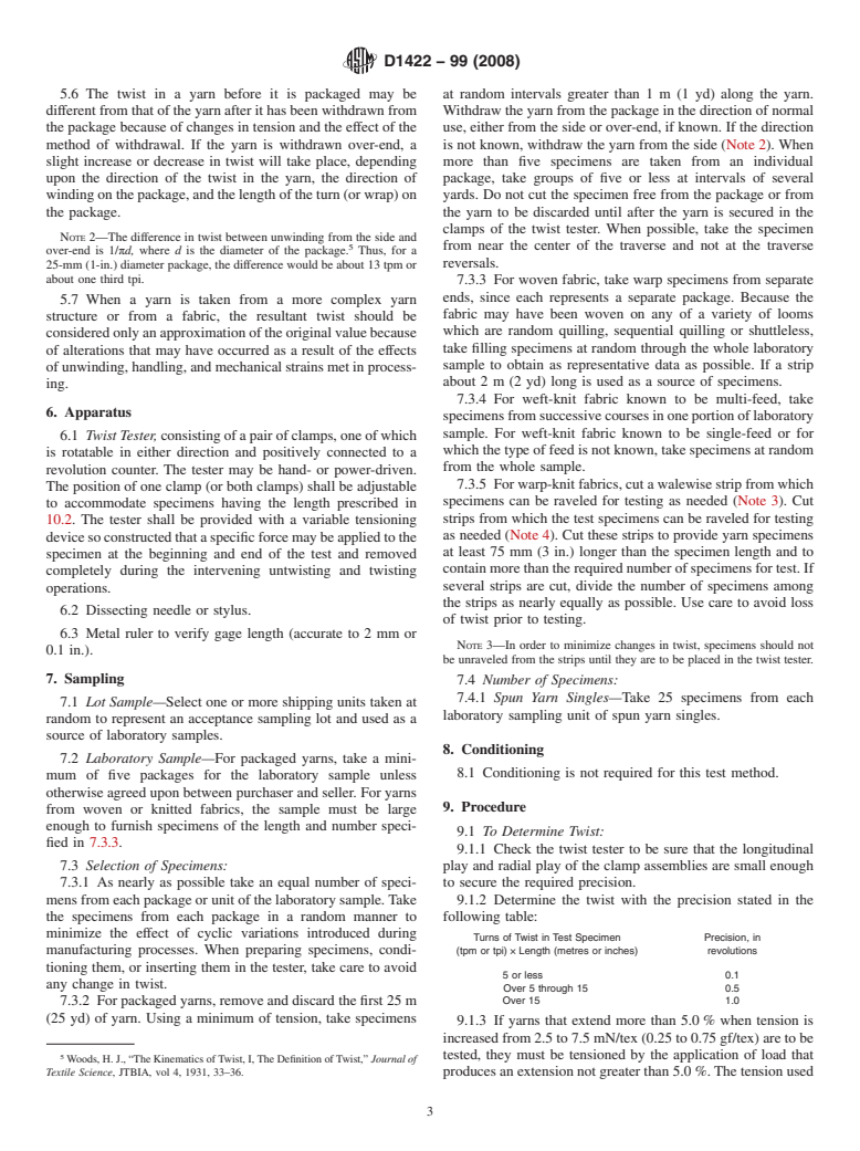 ASTM D1422-99(2008) - Standard Test Method for  Twist in Single Spun Yarns by the Untwist-Retwist Method