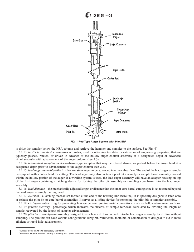 REDLINE ASTM D6151-08 - Standard Practice for Using Hollow-Stem Augers for Geotechnical Exploration and Soil Sampling