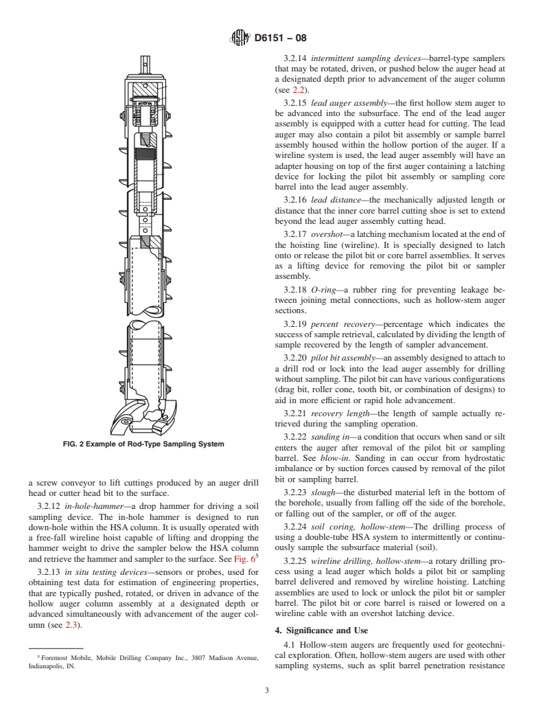 ASTM D6151-08 - Standard Practice for Using Hollow-Stem Augers for Geotechnical Exploration and Soil Sampling