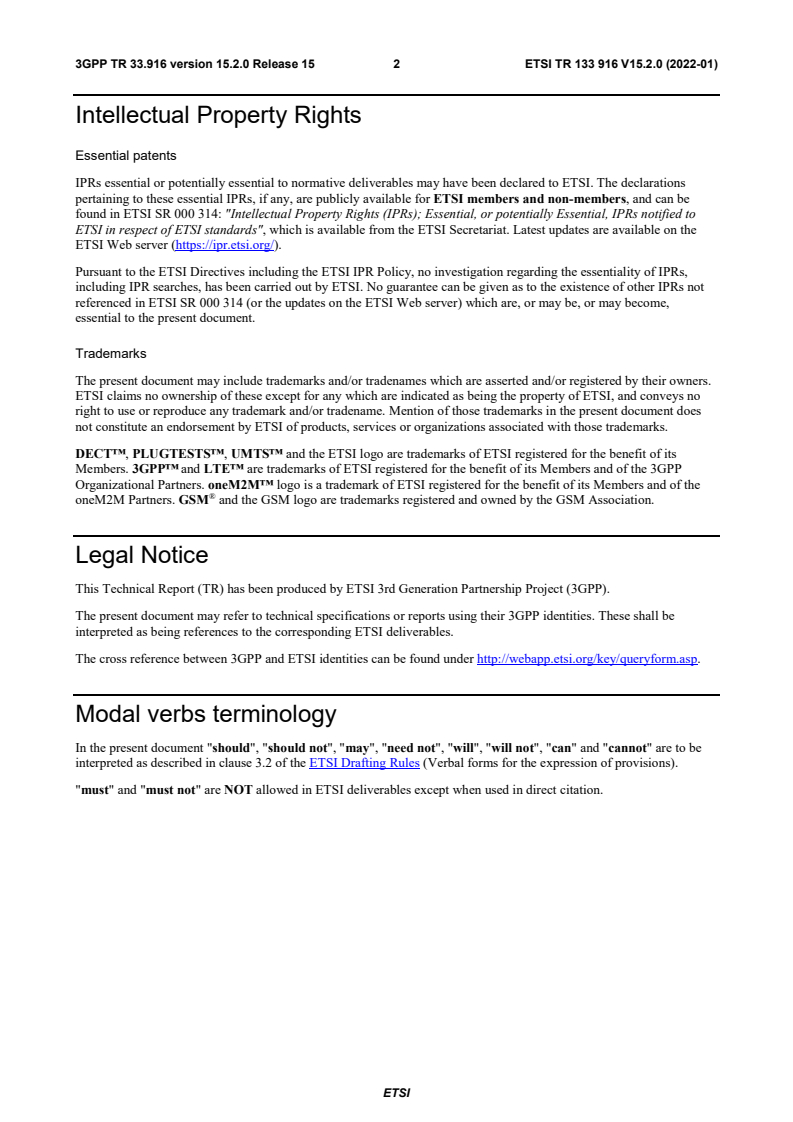 ETSI TR 133 916 V15.2.0 (2022-01) - Universal Mobile Telecommunications System (UMTS); LTE; 5G; Security Assurance Methodology (SECAM) for 3GPP network products (3GPP TR 33.916 version 15.2.0 Release 15)