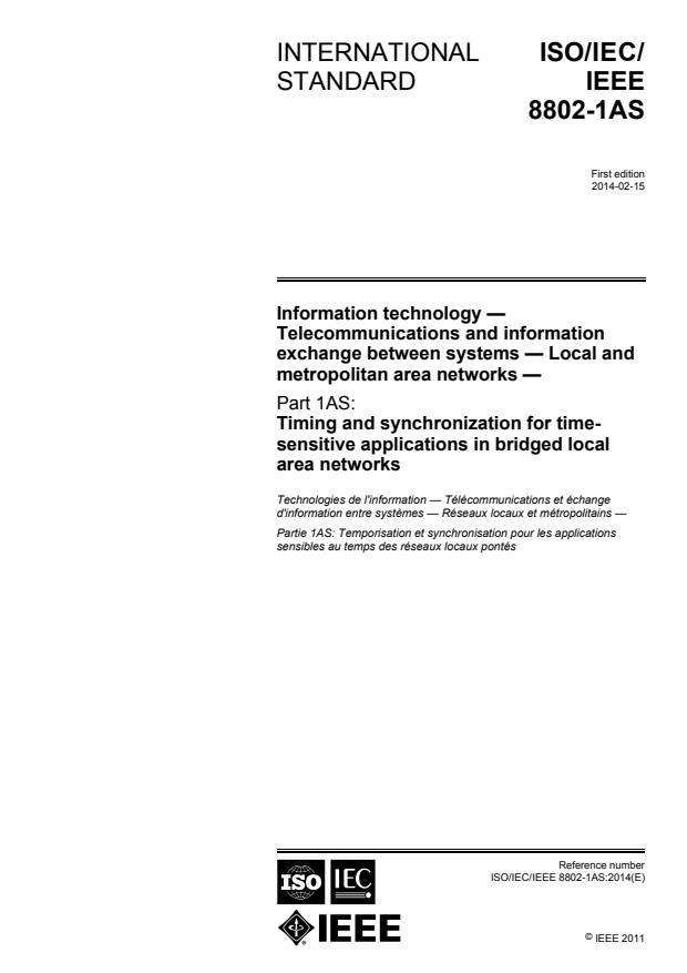 ISO/IEC/IEEE 8802-1AS:2014 - Information technology -- Telecommunications and information exchange between systems -- Local and metropolitan area networks