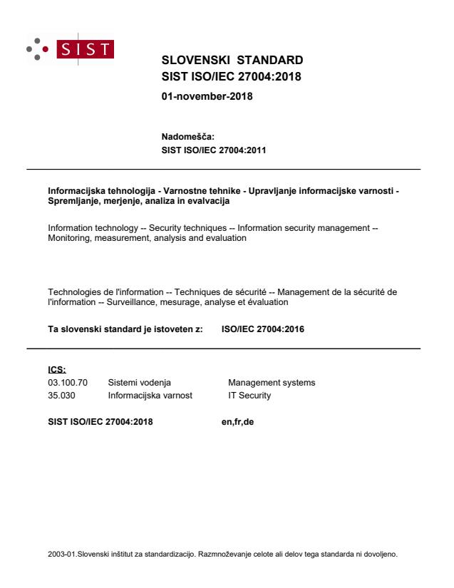 SIST ISO/IEC 27004:2018