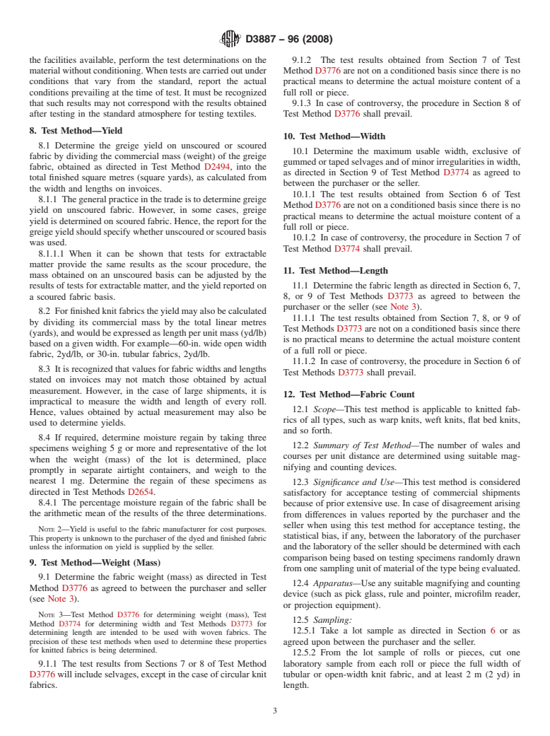 ASTM D3887-96(2008) - Standard Specification for  Tolerances for Knitted Fabrics (Withdrawn 2017)