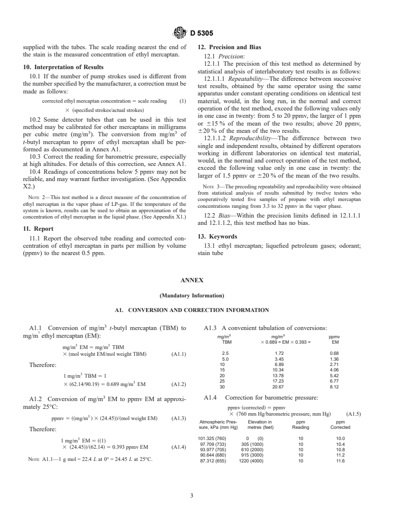 ASTM D5305-97(2002) - Standard Test Method for Determination of Ethyl Mercaptan in LP-Gas Vapor