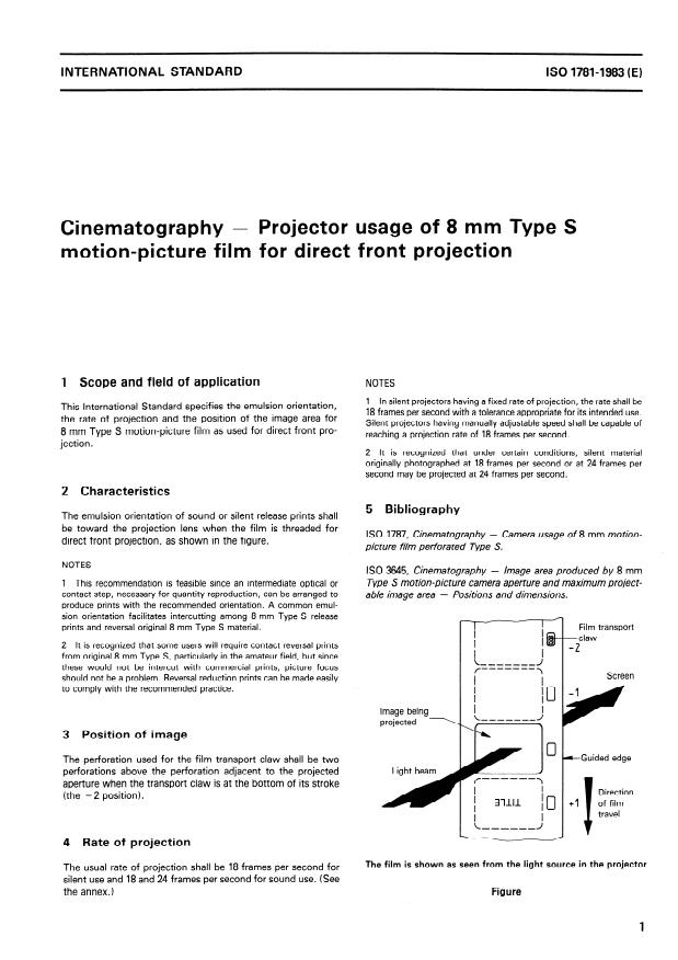 ISO 1781:1983 - Cinematography -- Projector usage of 8 mm Type S motion-picture film for direct front projection