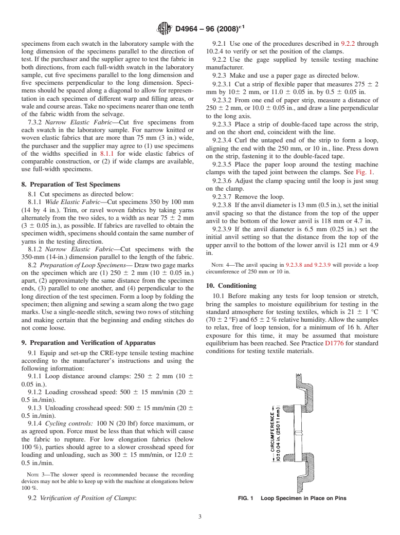 ASTM D4964-96(2008)e1 - Standard Test Method for Tension and Elongation of Elastic Fabrics (Constant-Rate-of-Extension Type Tensile Testing Machine)