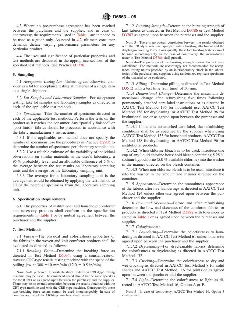 ASTM D6663-08 - Standard Specification for Woven and Knitted Comforter and Accessory Products for Institutional and Household Use