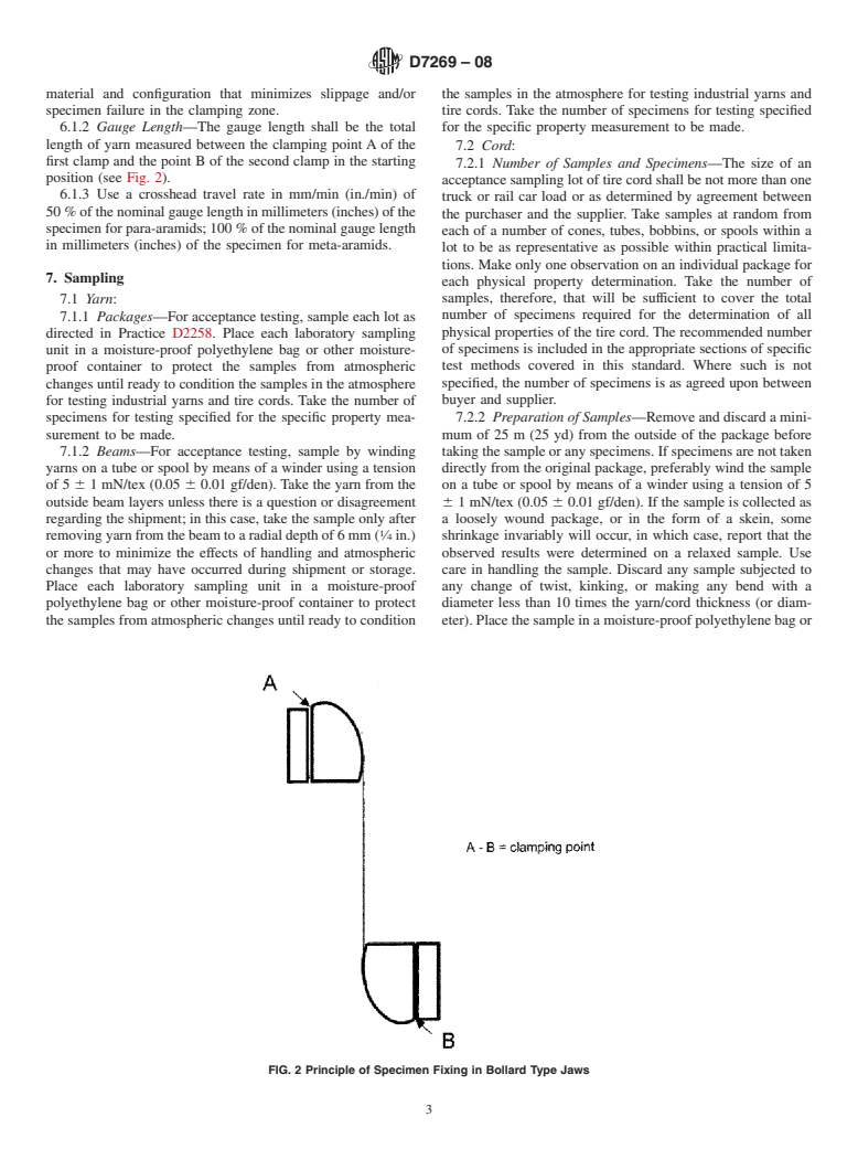 ASTM D7269-08 - Standard Test Methods for Tensile Testing of Aramid Yarns