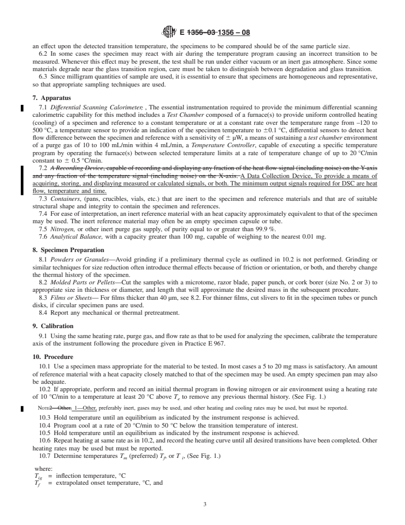 REDLINE ASTM E1356-08 - Standard Test Method for Assignment of the  Glass Transition Temperatures by Differential Scanning Calorimetry