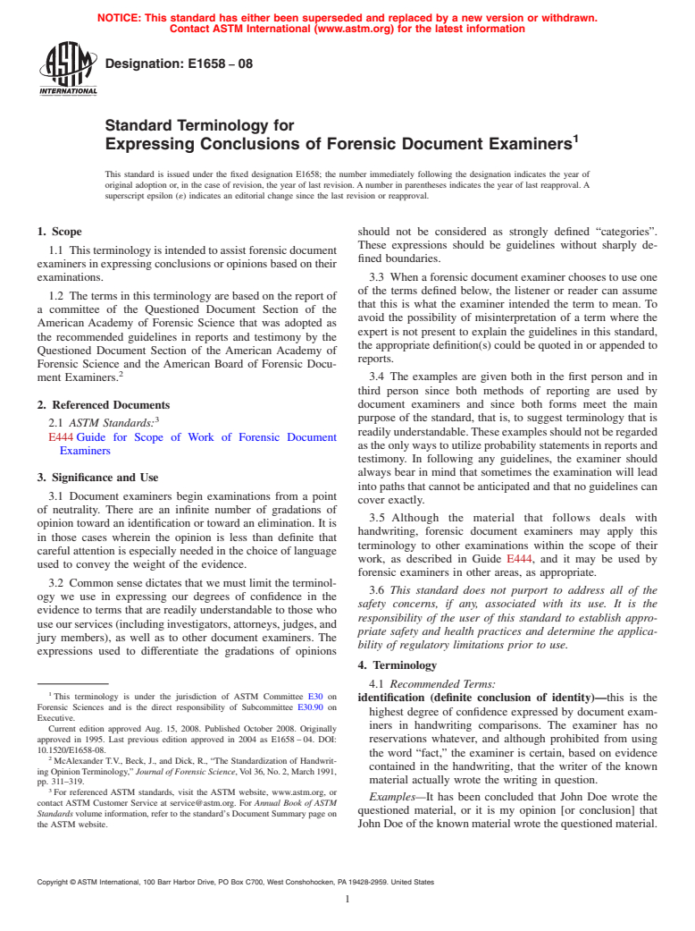 ASTM E1658-08 - Standard Terminology for  Expressing Conclusions of Forensic Document Examiners (Withdrawn 2017)