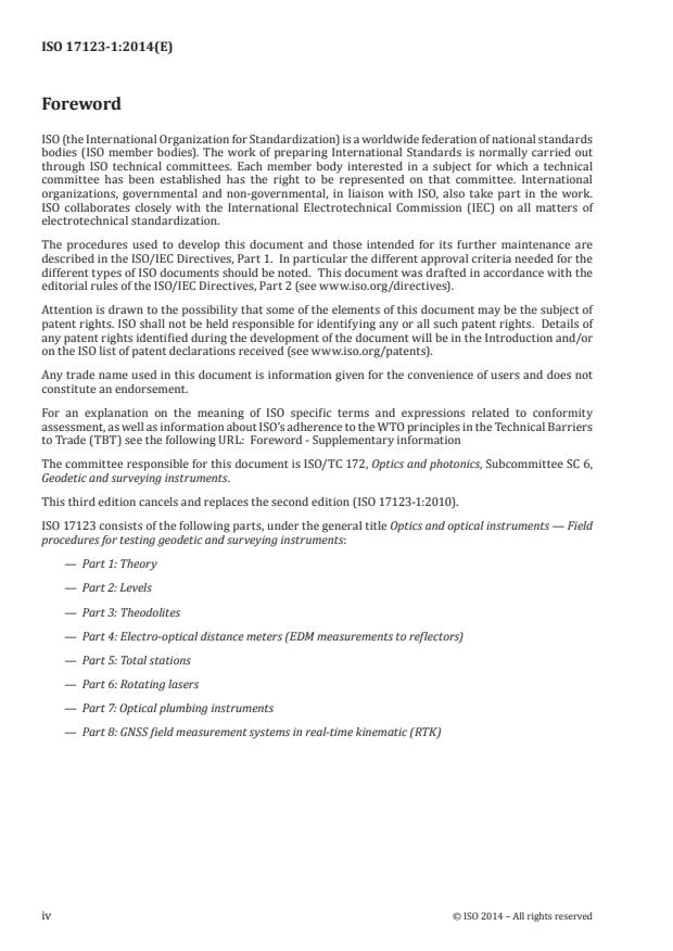 ISO 17123-1:2014 ISO 17123-1:2014 - Optics and optical instruments -- Field procedures for testing geodetic and surveying instruments - Page 4 preview