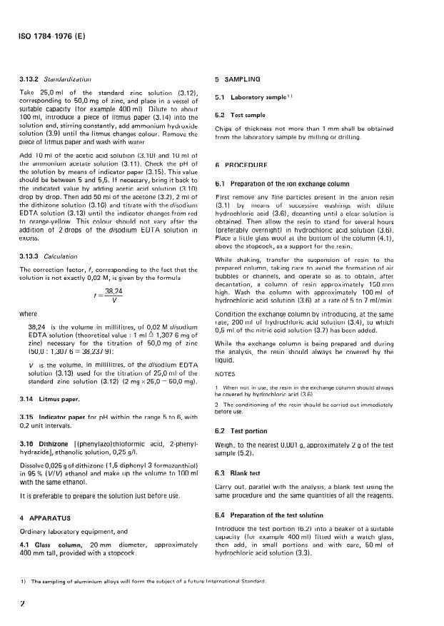 ISO 1784:1976 ISO 1784:1976 - Aluminium alloys -- Determination of zinc -- EDTA titrimetric method - Page 4 preview