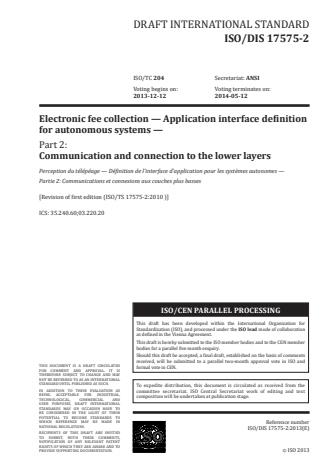 ISO 17575-2:2016 - Electronic fee collection -- Application interface definition for autonomous systems