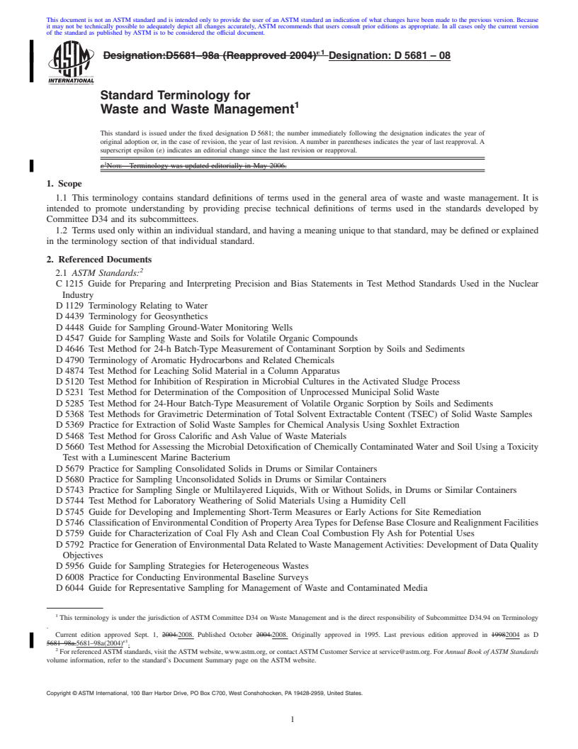 REDLINE ASTM D5681-08 - Standard Terminology for Waste and Waste Management