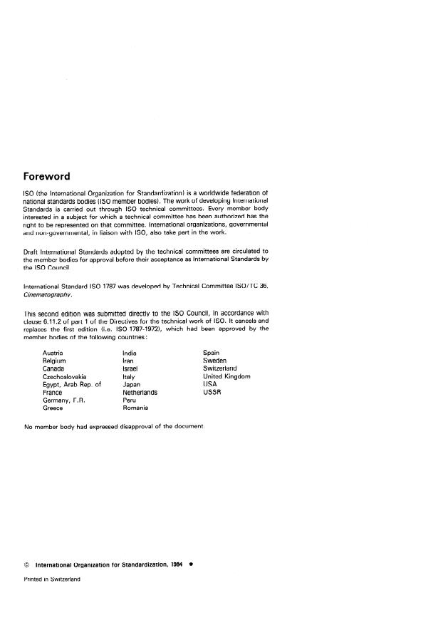ISO 1787:1984 ISO 1787:1984 - Cinematography -- Camera usage of 8 mm Type S motion-picture film -- Specifications - Page 2 preview
