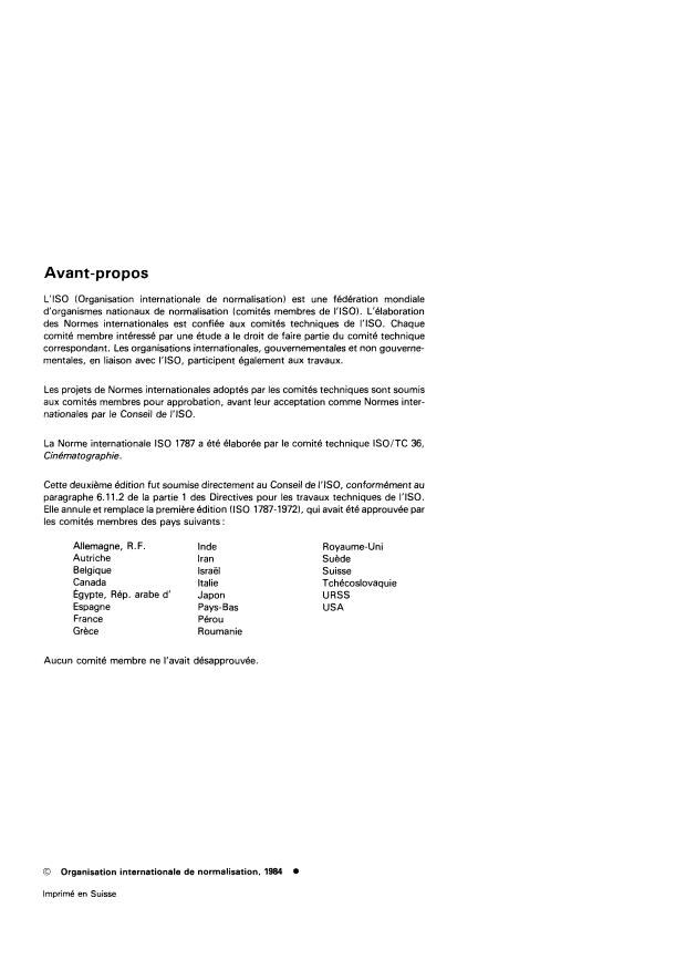 ISO 1787:1984 ISO 1787:1984 - Cinématographie -- Emploi du film cinématographique 8 mm perforé, type S, dans la caméra -- Spécifications - Page 2 preview