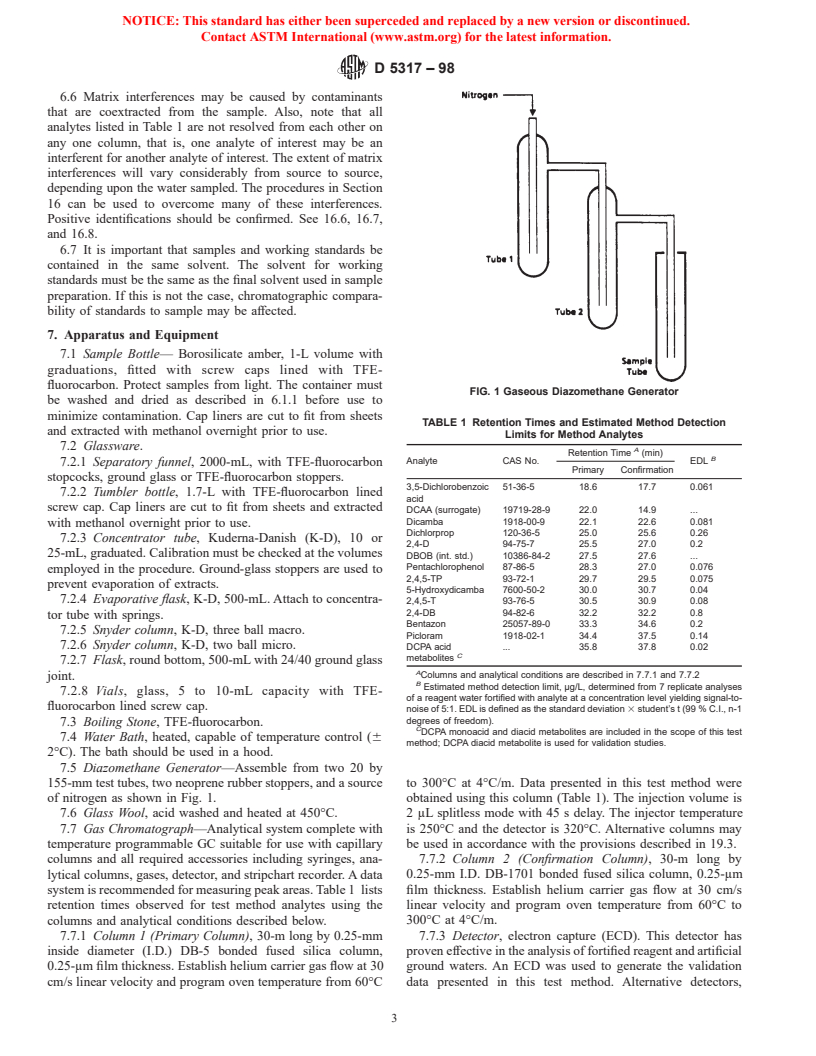 ASTM D5317-98 - Standard Test Method for Determination of Chlorinated Organic Acid Compounds in Water by Gas Chromatography with an Electron Capture Detector