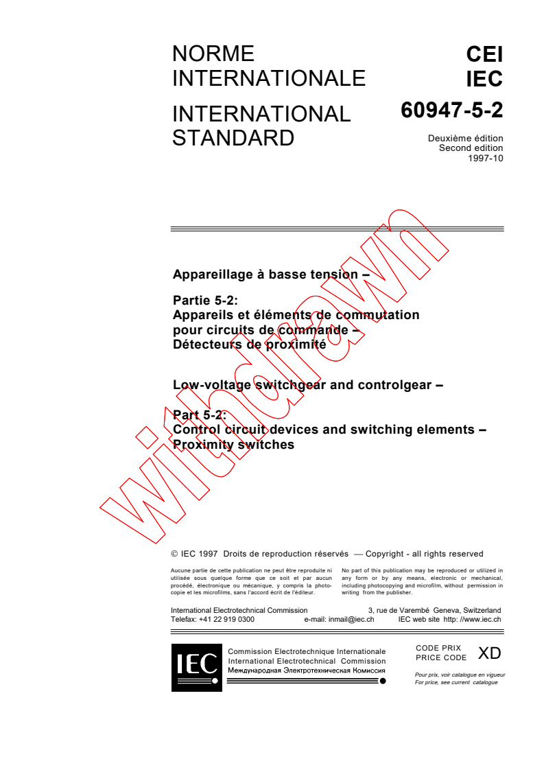 IEC 60947-5-2:1997 - Low-voltage switchgear and controlgear - Part 5-2: Control circuit devices and switching elements - Proximity switches
Released:10/30/1997
Isbn:2831840406