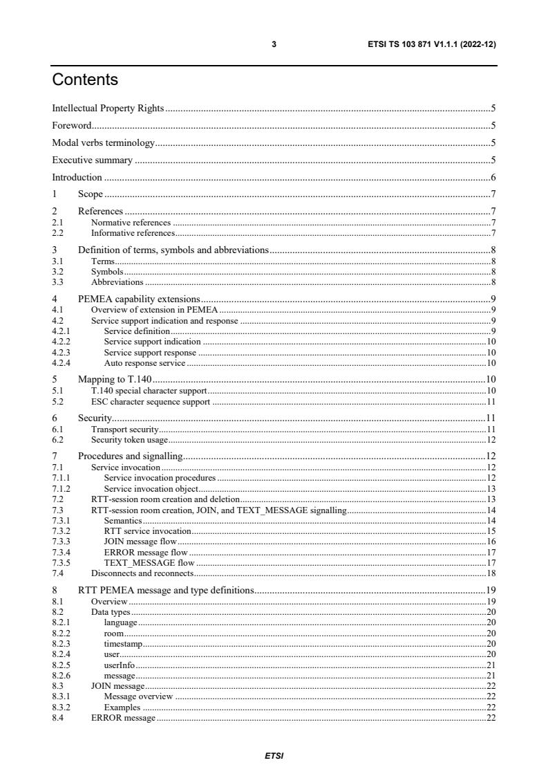 ETSI TS 103 871 V1.1.1 (2022-12) - Emergency Communications (EMTEL); PEMEA Real-Time Text Extension