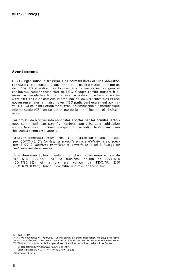 ISO 1795:1992 ISO 1795:1992 - Caoutchouc brut, naturel et synthétique -- Méthodes d'échantillonnage et de préparation ultérieure - Page 2 preview