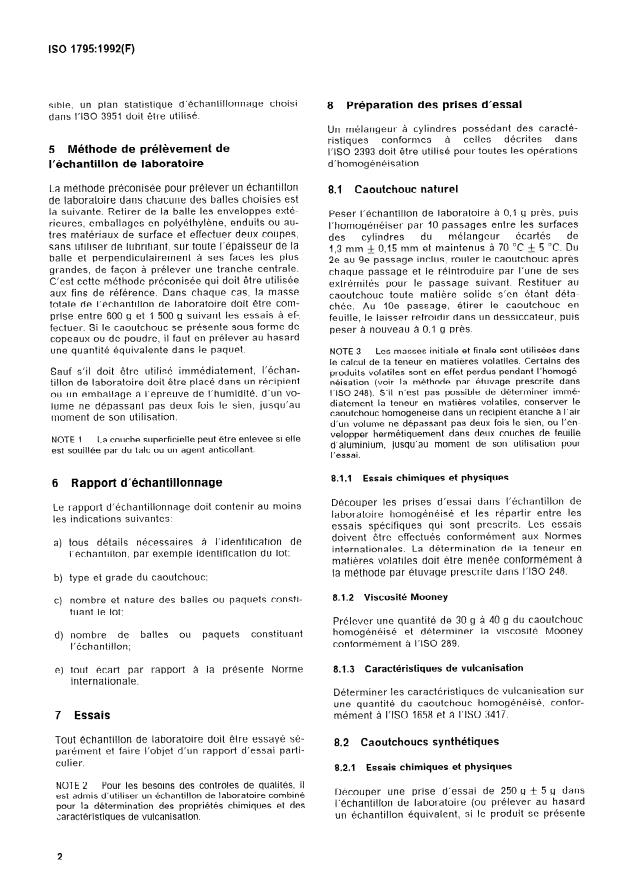 ISO 1795:1992 ISO 1795:1992 - Caoutchouc brut, naturel et synthétique -- Méthodes d'échantillonnage et de préparation ultérieure - Page 4 preview