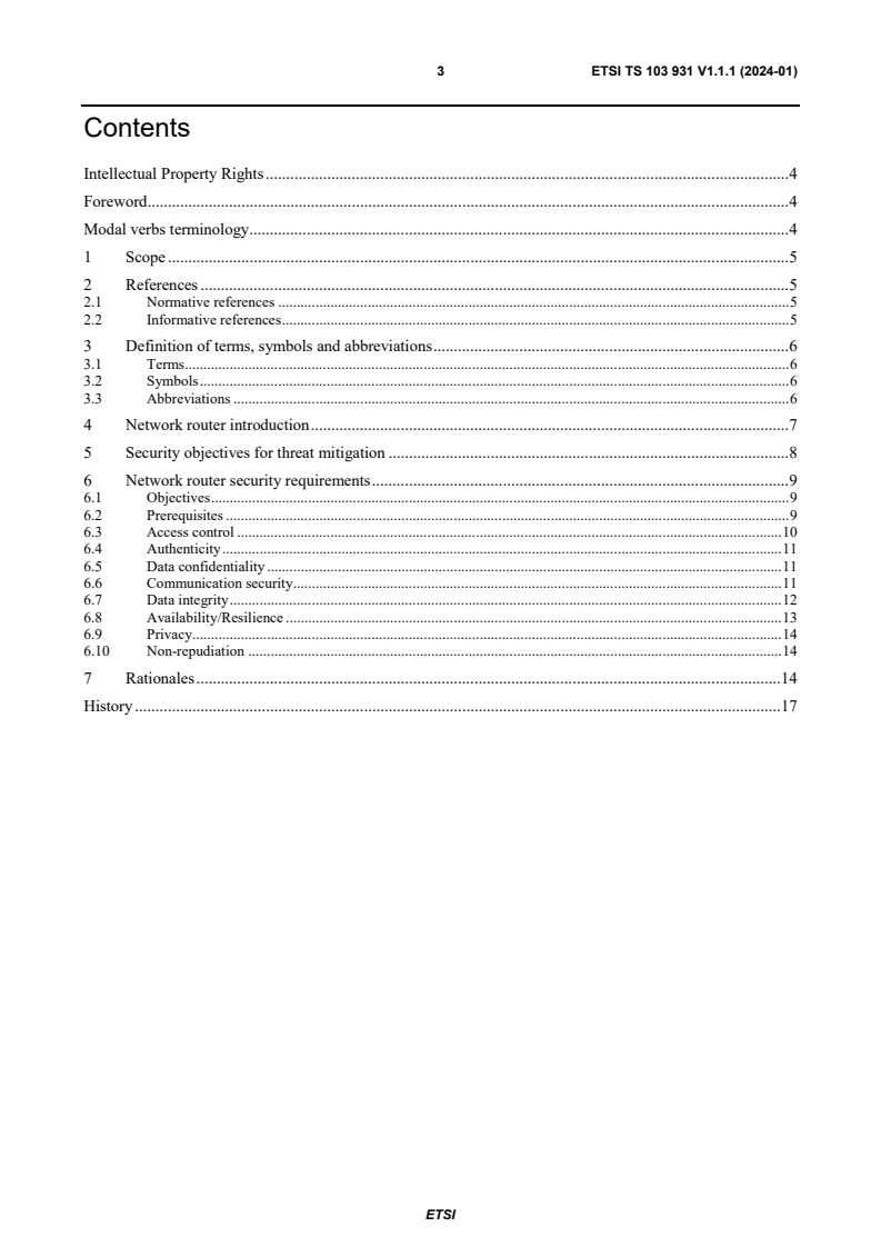 ETSI TS 103 931 V1.1.1 (2024-01) - Cyber Security (CYBER); Network Router Security Requirements