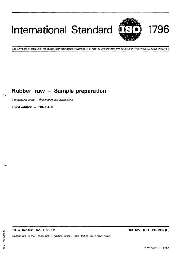 ISO 1796:1982 - Rubber, raw -- Sample preparation
