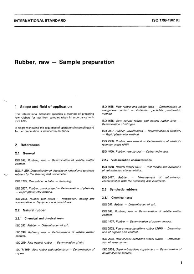 ISO 1796:1982 - Rubber, raw -- Sample preparation