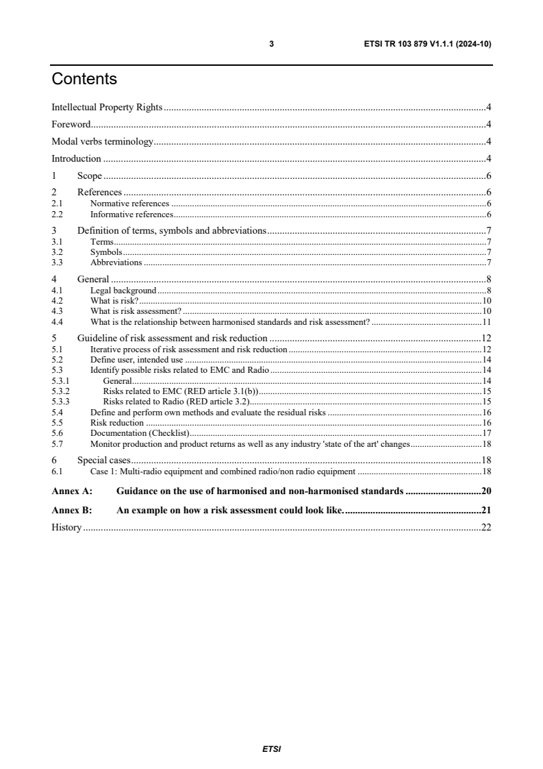 ETSI TR 103 879 V1.1.1 (2024-10) - Electromagnetic compatibility and Radio spectrum Matters (ERM); Guidance on risk assessment for radio equipment