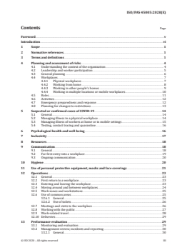 ISO/PAS 45005:2020 ISO/PAS 45005:2020 - Occupational health and safety management — General guidelines for safe working during the COVID-19 pandemic
Released:12/15/2020 - Page 3 preview