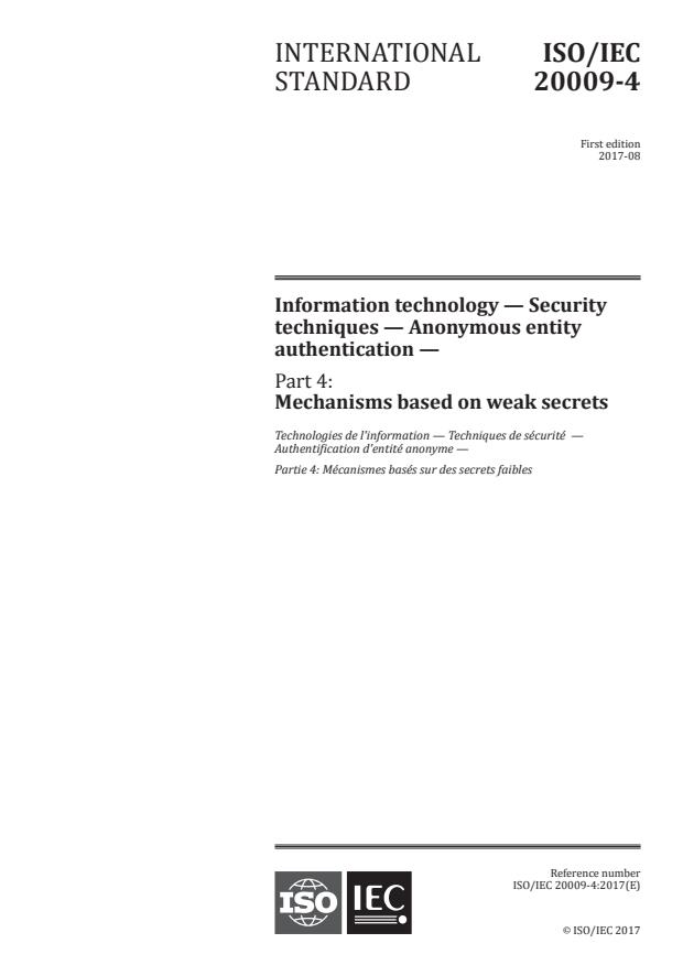 ISO/IEC 20009-4:2017 - Information technology -- Security techniques -- Anonymous entity authentication
