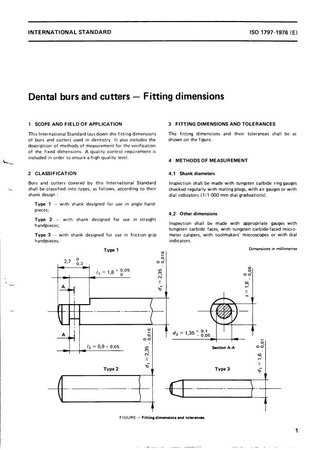 ISO 1797:1976 - Dental burs and cutters -- Fitting dimensions