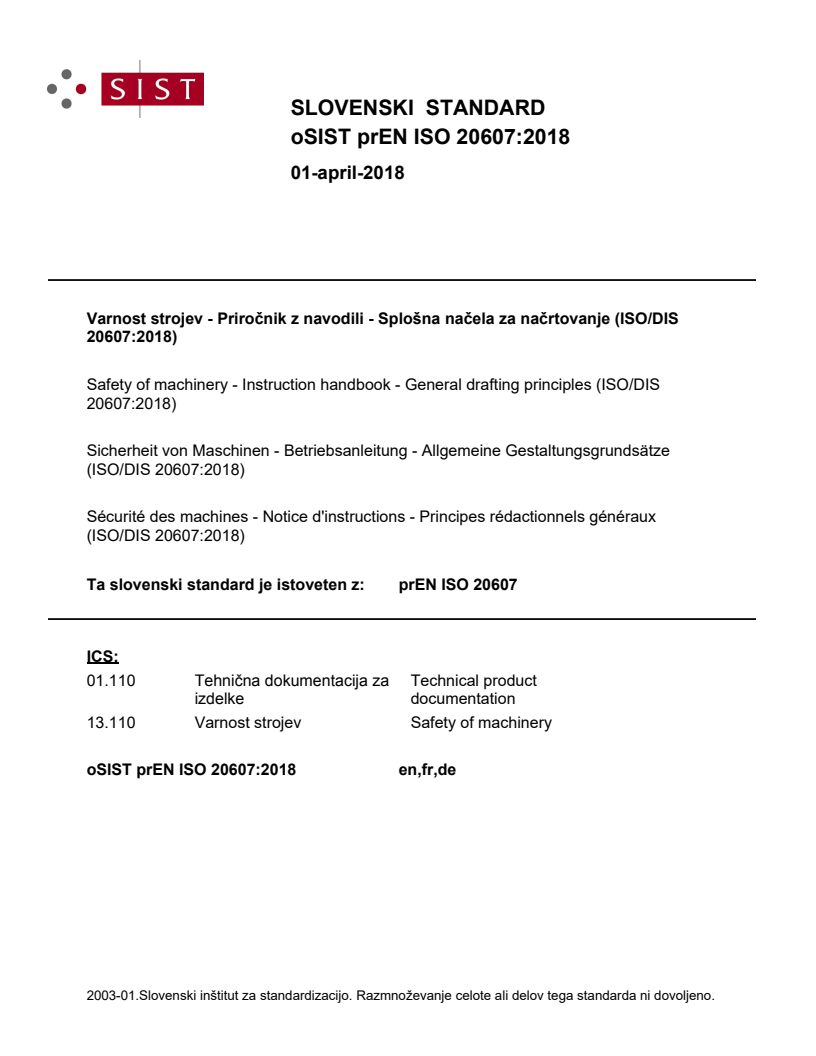 prEN ISO 20607:2018 - BARVE