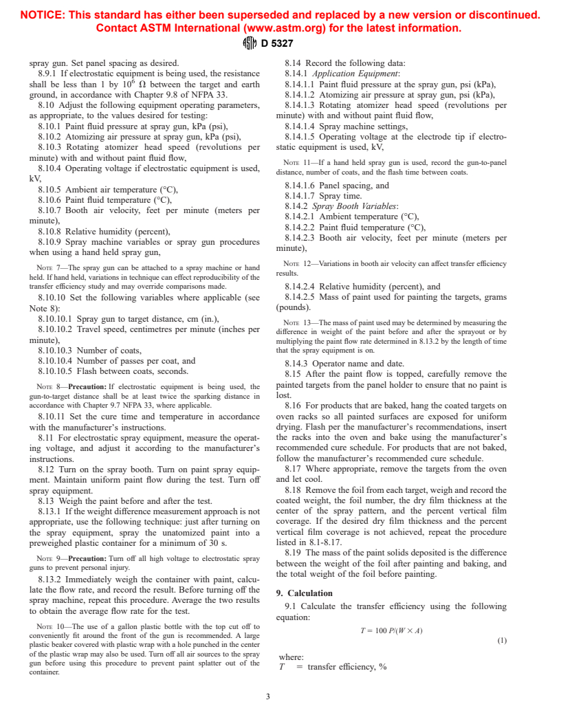 ASTM D5327-97 - Standard Practice for Evaluating and Comparing Transfer Efficiency of Spray Applied Coatings Under General Laboratory Conditions