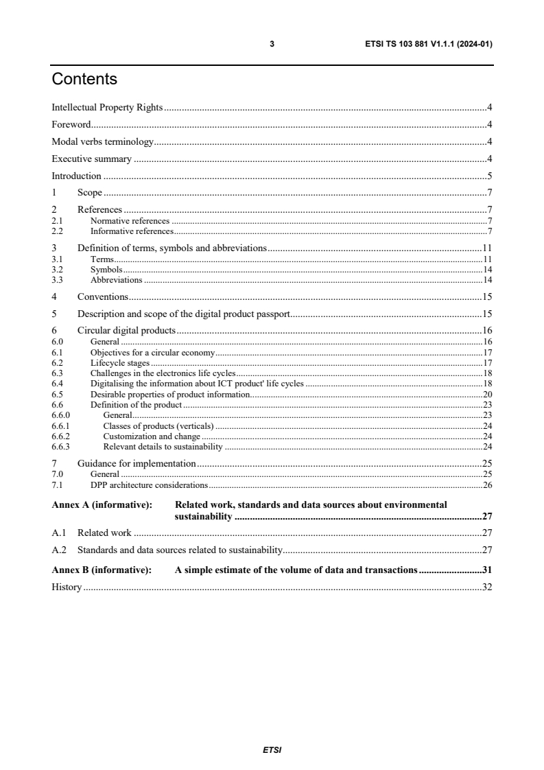 ETSI TS 103 881 V1.1.1 (2024-01) - Environmental Engineering (EE); Global digital sustainable product passport opportunities to achieve a circular economy