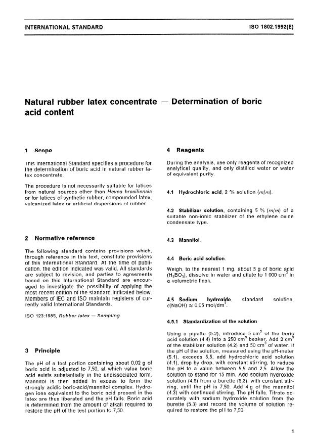ISO 1802:1992 - Natural rubber latex concentrate -- Determination of boric acid content