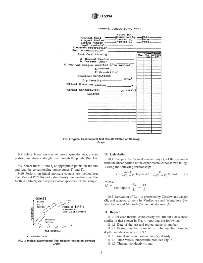 ASTM D5334-00 - Standard Test Method for Determination of Thermal Conductivity of Soil and Soft Rock by Thermal Needle Probe Procedure