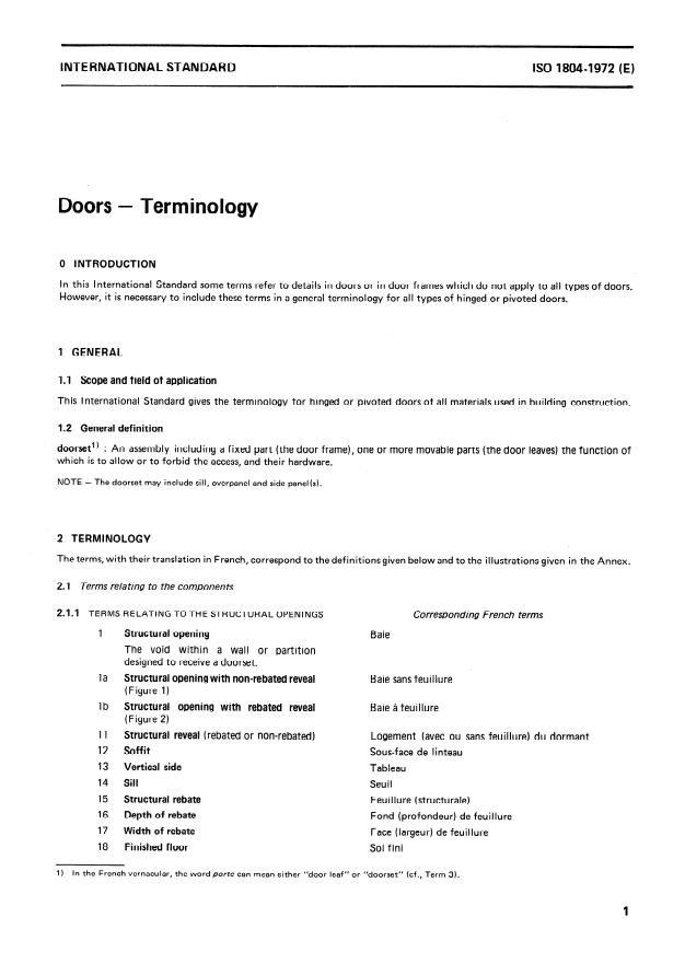 ISO 1804:1972 - Doors -- Terminology