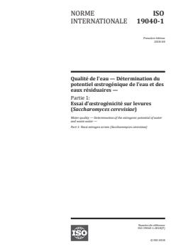 ISO 19040-1:2018 - Water quality — Determination of the estrogenic potential of water and waste water — Part 1: Yeast estrogen screen (Saccharomyces cerevisiae)
Released:28. 10. 2022 - Page 1 preview