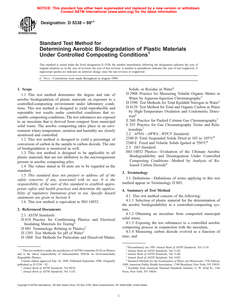 Astm D E Standard Test Method For Determining Aerobic Biodegradation Of Plastic Materials