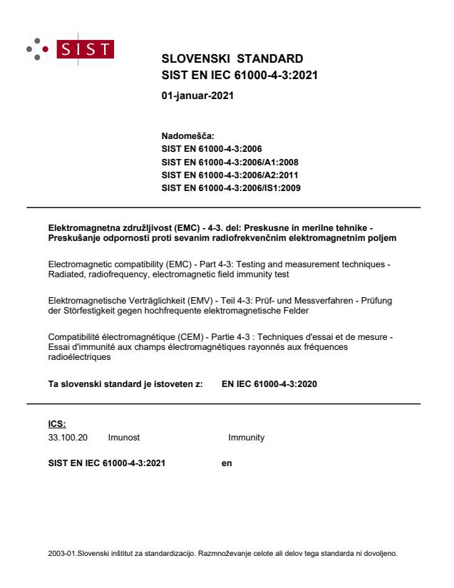 EN IEC 61000-4-3:2021 - BARVE