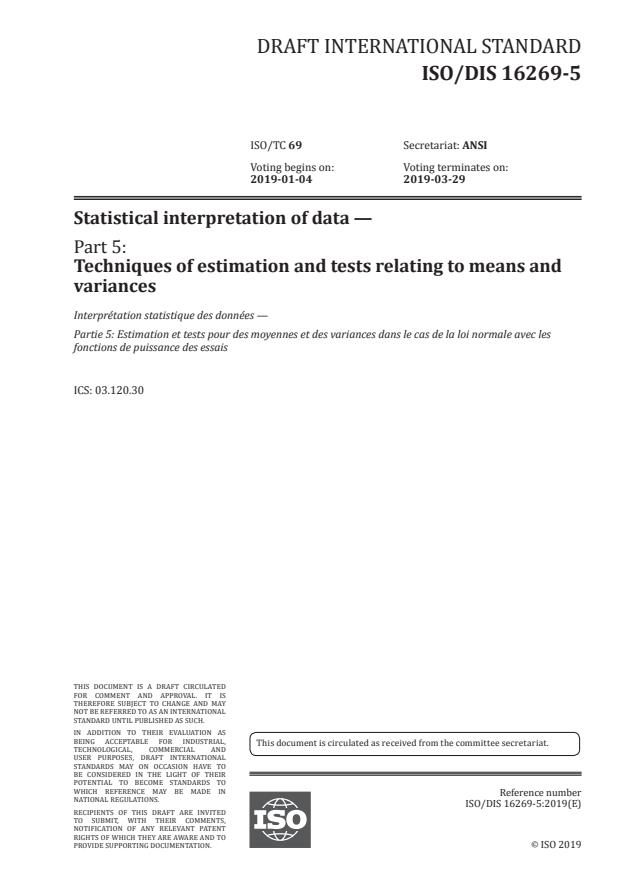 ISO/DIS 16269-5 - Statistical interpretation of data