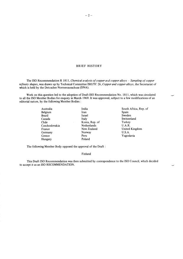ISO/R 1811:1971 ISO/R 1811:1971 - Chemical analysis of copper and copper alloys -- Sampling of copper refinery shapes - Page 2 preview