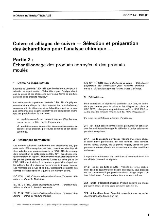 ISO 1811-2:1988 - Cuivre et alliages de cuivre -- Sélection et préparation des échantillons pour l'analyse chimique