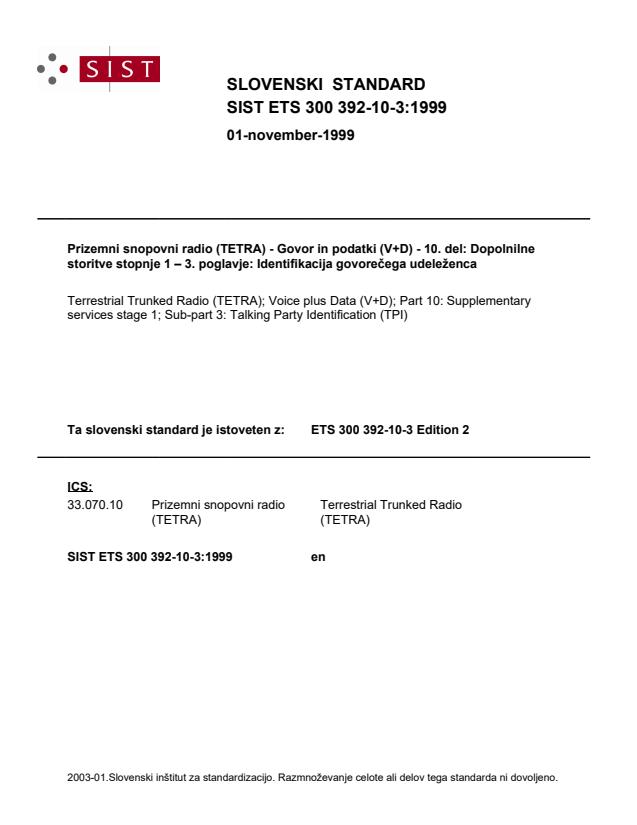 SIST ETS 300 392-10-3:1999