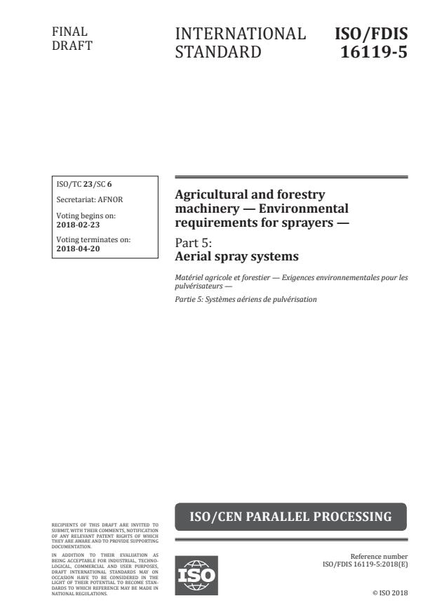 ISO/FDIS 16119-5 - Agricultural and forestry machinery -- Environmental requirements for sprayers