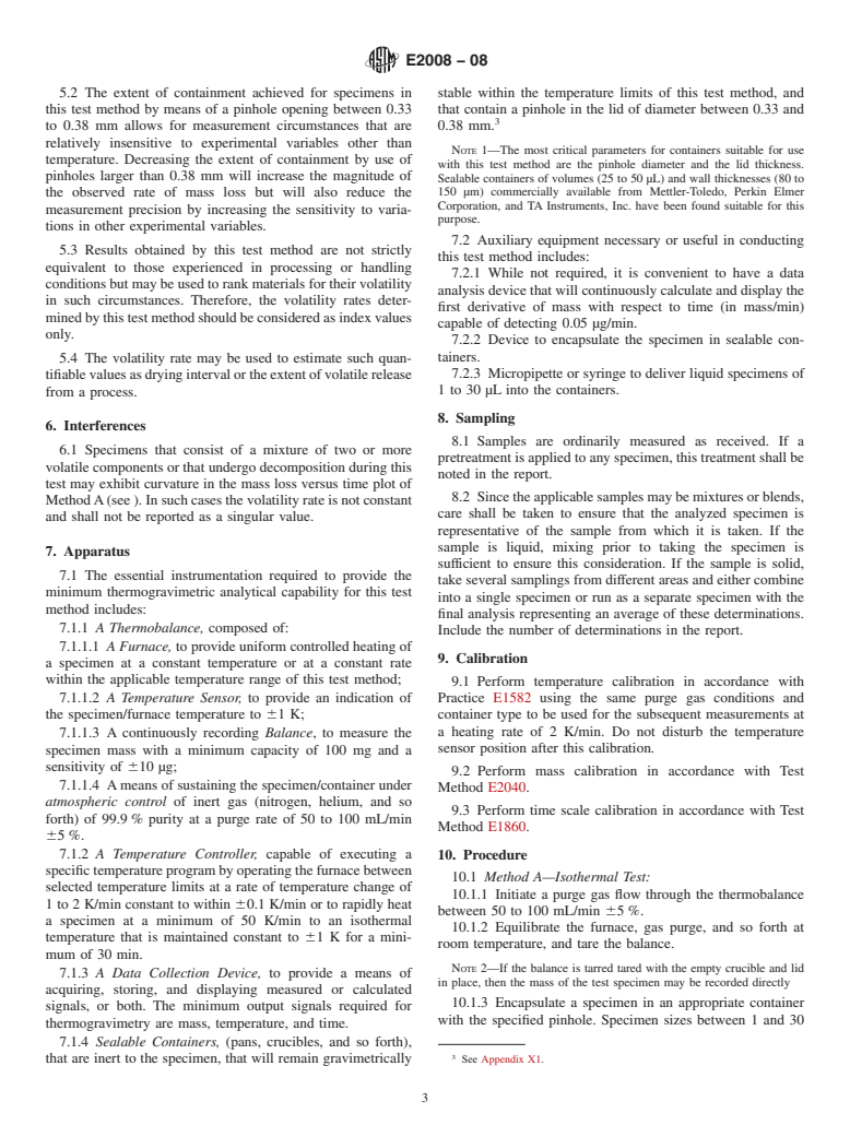 ASTM E2008-08 - Standard Test Method for Volatility Rate by Thermogravimetry