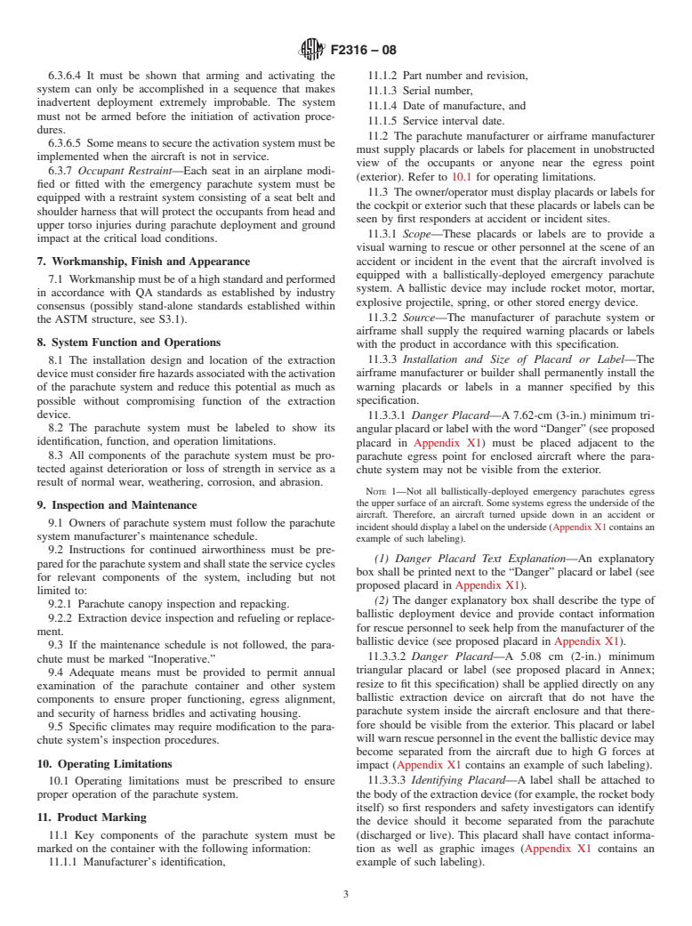 ASTM F2316-08 - Standard Specification for Airframe Emergency Parachutes for Light Sport Aircraft