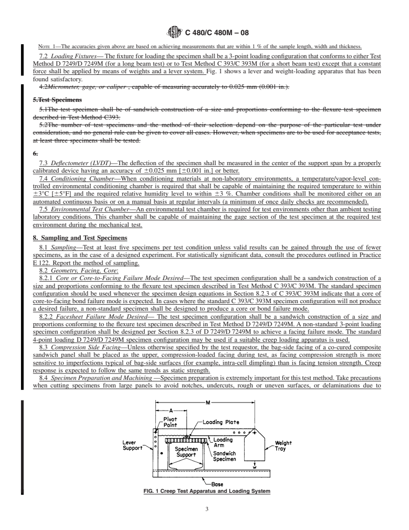 REDLINE ASTM C480/C480M-08 - Standard Test Method for Flexure Creep of Sandwich Constructions